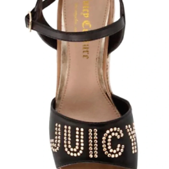 Juicy Couture Black Metal Stud Espadrille Platform Ankle Strap Wedge Sandals 9 - Picture 12 of 14